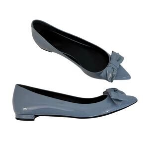 Gucci Patent Leather Bow Flats Pointed-Toe Shoes Light Dusty Blue 38.5 (US 8.5)